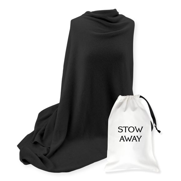 100% Pure Cashmere Travel Wrap, Shawl, Scarf & Blanket Black, Storage Bag +😏